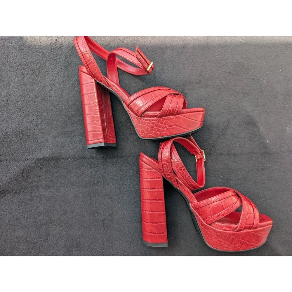 ALDO Women's Dwaurith Croc Embossed Block Heel Platform Sandals W7. 5 - Picture 3 of 9